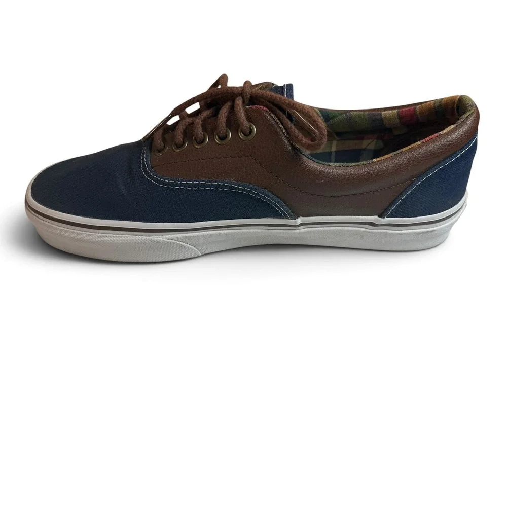 Vans Era 59 Navy Blue Brown Plaid Mens 8 Low Top Skate Shoes TB4R